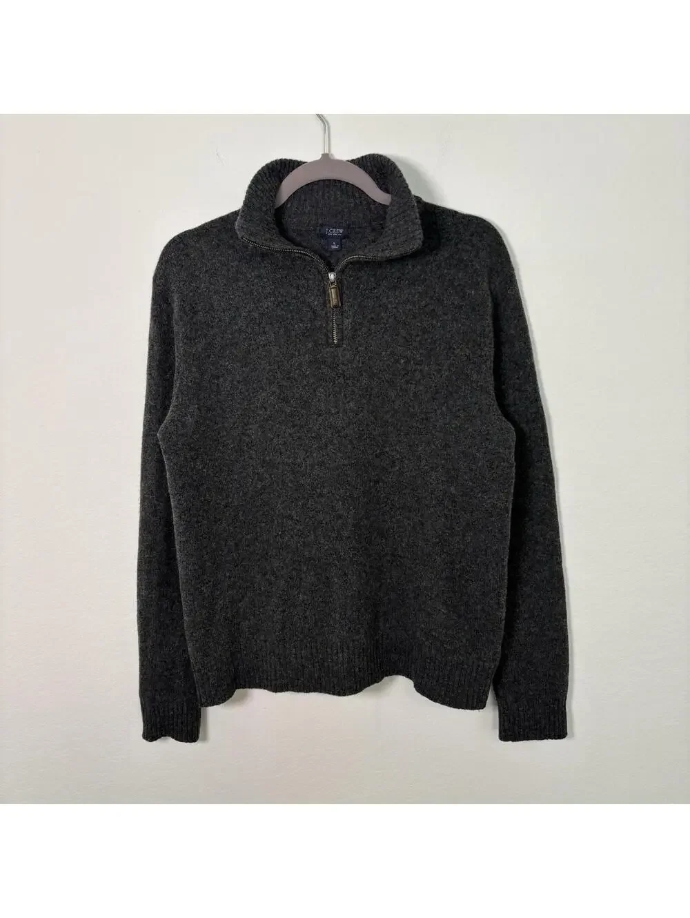 J. Crew 100% Lambs Wool Quarter Zip Dark grey Mens L Preppy Old Money Finance